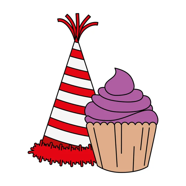 甘いカップケーキとパーティー帽子 — ストックベクタ