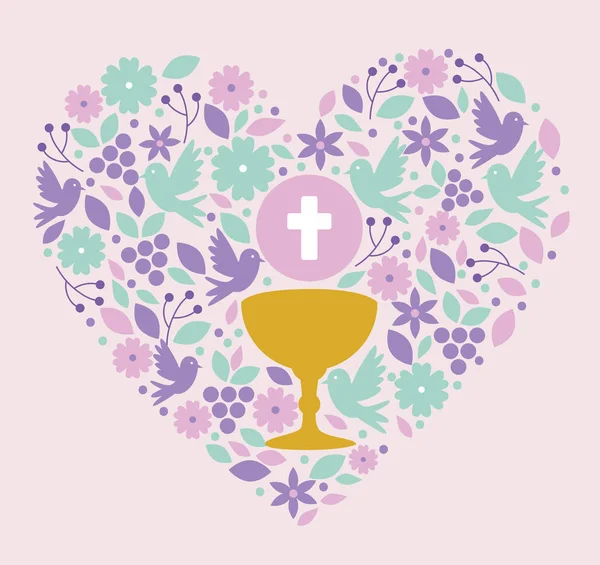 Chalice with holy host and doys inside heart to event — стоковый вектор