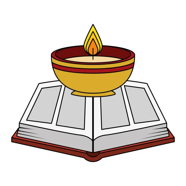 Livro sagrado com velas ícone religioso —  Vetores de Stock