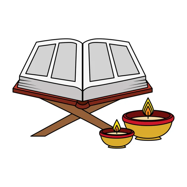 Libro sacro con candele icona religiosa — Vettoriale Stock
