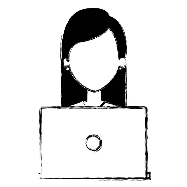 Mulher bonita com caráter avatar laptop — Vetor de Stock