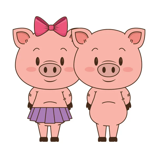 Niedliche und entzückende paar Schweinchen Charaktere — Stockvektor