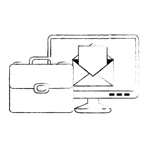 Maletín de cartera con ordenador y correo electrónico — Archivo Imágenes Vectoriales