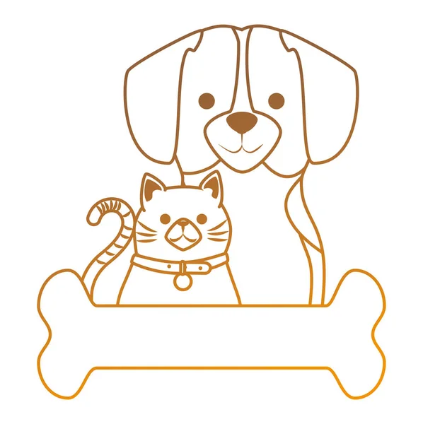 Милая собака и кошка с костяными персонажами — стоковый вектор