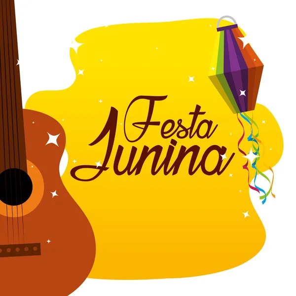 Гитара с фонариком на праздник Феста Юнина — стоковый вектор