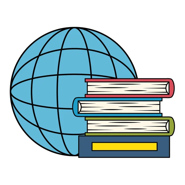 Pilha de livros de texto com planeta —  Vetores de Stock