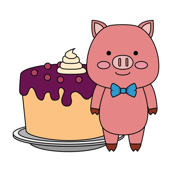 Schattig varken met zoete taart karakter pictogram — Stockvector