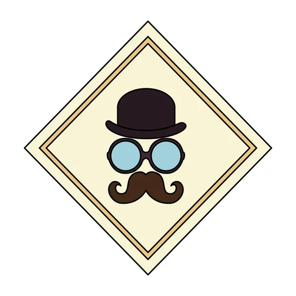 Gözlük ve bıyık amblemi hipster tarzı ile şapka — Stok Vektör