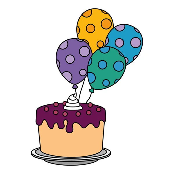 Süße und leckere Torte mit Luftballons Helium — Stockvektor