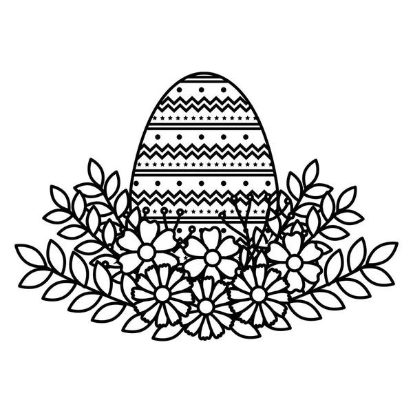 Huevo pintura monocromo Pascua con decoración floral — Vector de stock