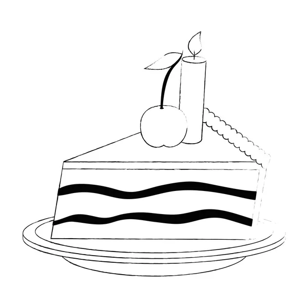 Portion de gâteau sucrée et délicieuse avec bougie — Image vectorielle