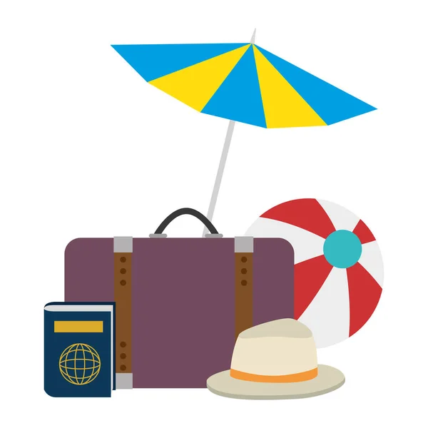 Spiaggia ombrellone con accessori vacanze — Vettoriale Stock