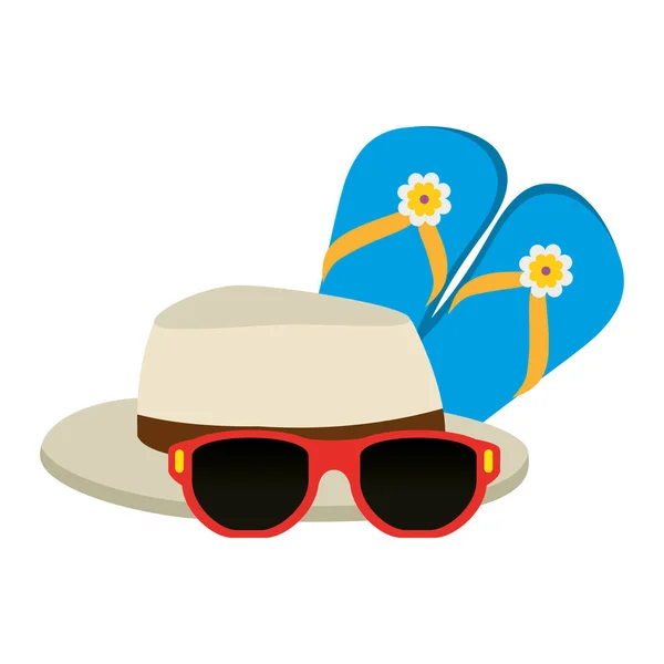 Infradito con occhiali da sole e cappello — Vettoriale Stock