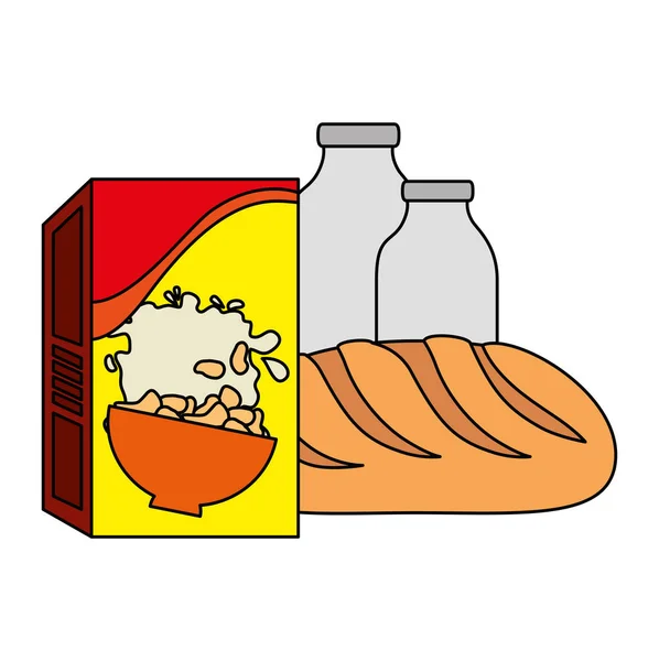 Graan doos met brood en melk fles — Stockvector