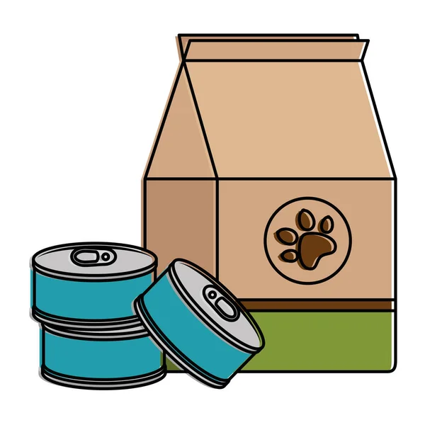 Pet shop paper bag with tuna cans — Stock Vector