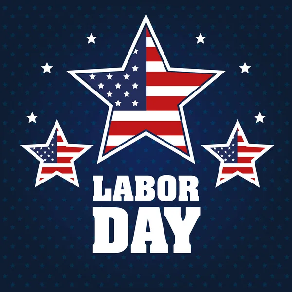 Labor day stars with united states flag blue background — Stock Vector