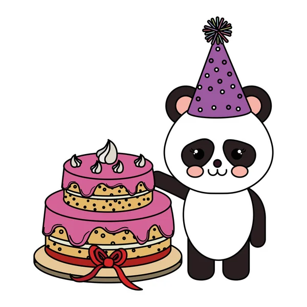 Cute bear panda with sweet cake kawaii character — Stock Vector