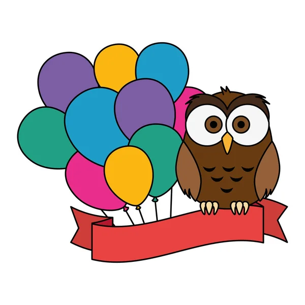 Cute and adorable owl with balloons helium — Stock Vector