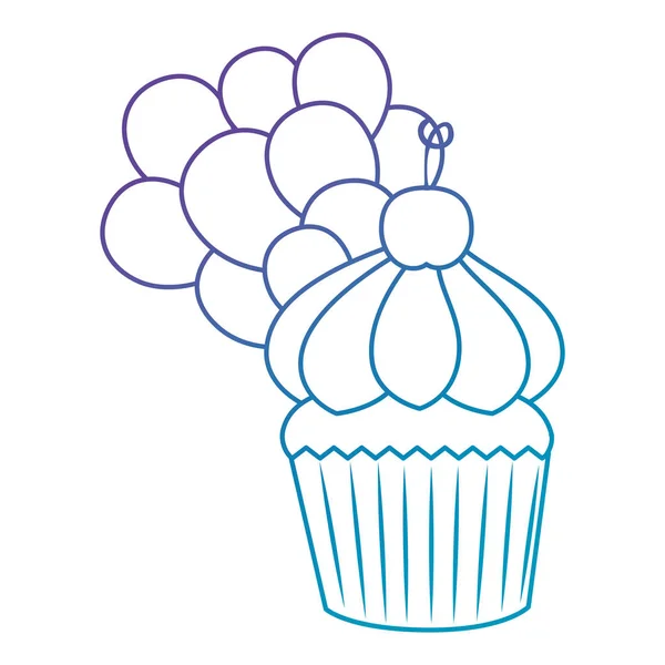 Zoete cupcake gebak met ballonnen helium — Stockvector