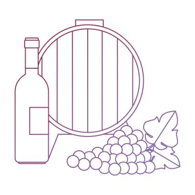 üzüm küme ve şişe ile şarap varil