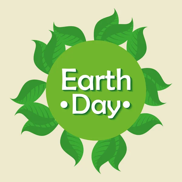 Label with earth day celebartion and leaves — Stockvector