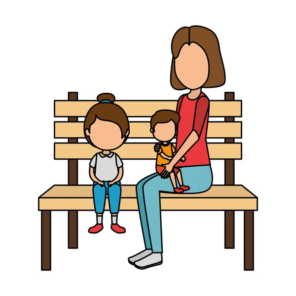 Мать с детьми в кресле в парке — стоковый вектор