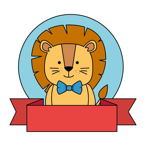 Lion mignon avec icône de personnage de ruban — Image vectorielle