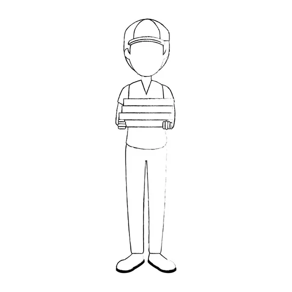 Pracovník dodávky s políčky na pizzu avatar postava — Stockový vektor