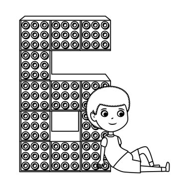 altı numara ve oyuncak parçaları olan küçük çocuk