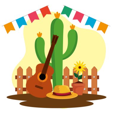 kaktüs bitki ve gitar ile parti afiş
