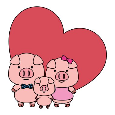 sevimli küçük aile domuzlar kalp adorables karakterler