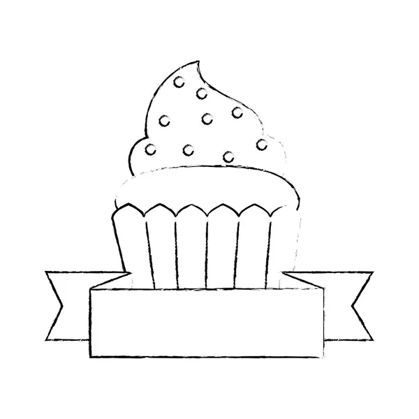 Pâtisserie au cupcake sucré avec ruban — Image vectorielle