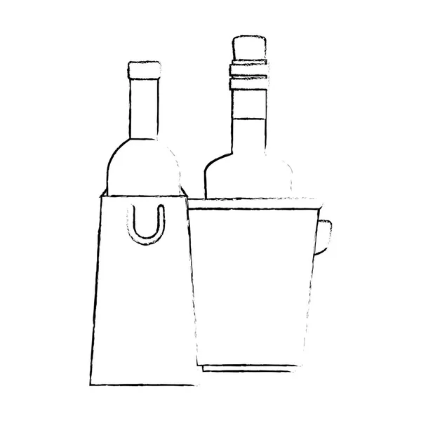 Бутылки вина в сумке и ведро — стоковый вектор