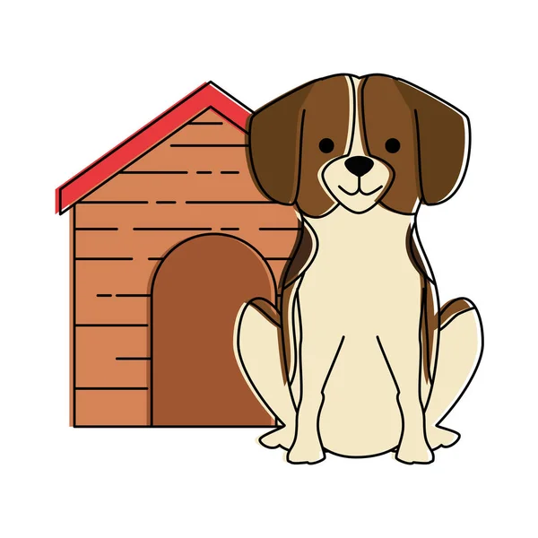 Aranyos kutya tenyészt-val fából készült ház jelleg — Stock Vector