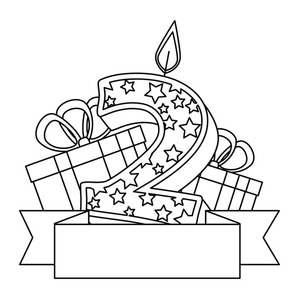 Roztomilý číslo dvě svíčka s dárkem — Stockový vektor