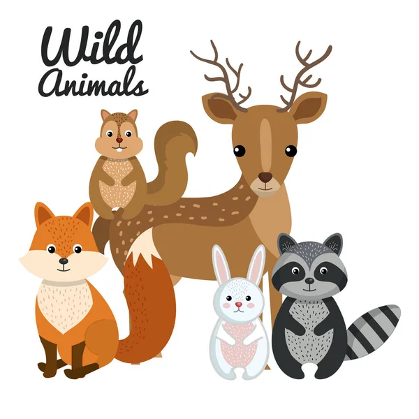 かわいい野生動物の自然の動物セット画像 — ストックベクタ