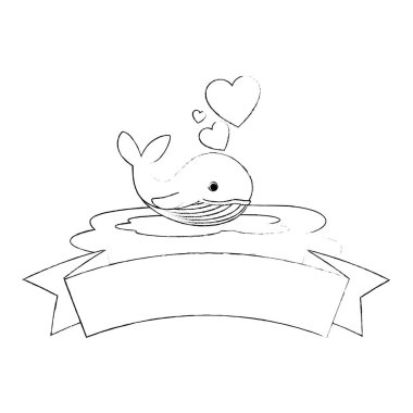 okyanus karakteri kalpleri ve kurdele ile sevimli balina