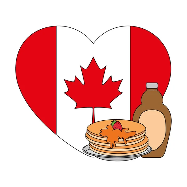 Palačinky s javorovým sirupem a vlajkou kanadského srdce — Stockový vektor