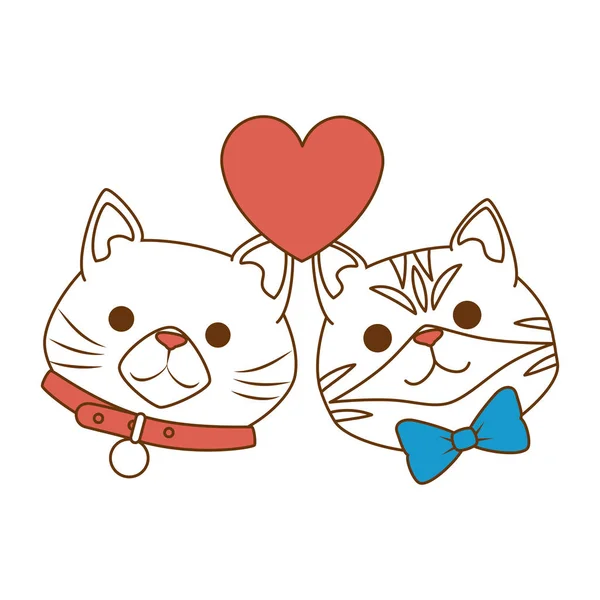 Lindo gatos mascotas cabeza con corazones caracteres — Archivo Imágenes Vectoriales