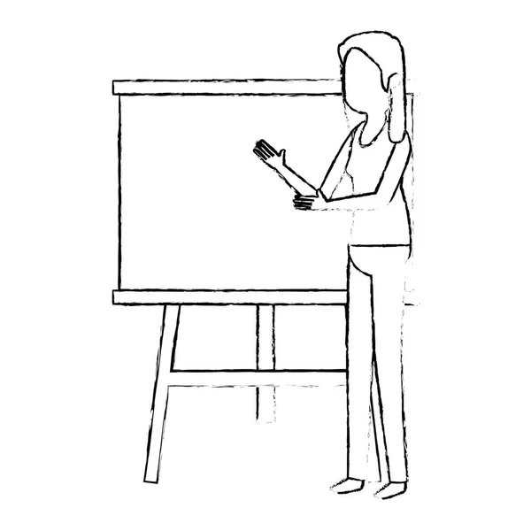 Kvinna undervisning med kartong karaktär — Stock vektor