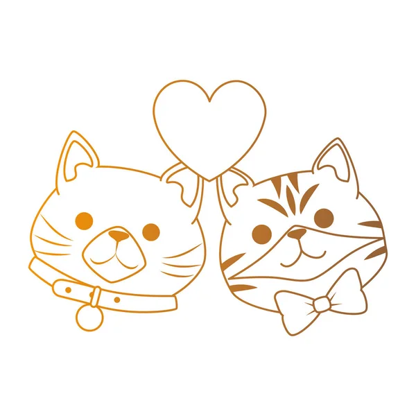 Lindo gatos mascotas cabeza con corazones caracteres — Archivo Imágenes Vectoriales