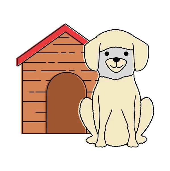Lindo perro crianza con madera casa carácter — Vector de stock