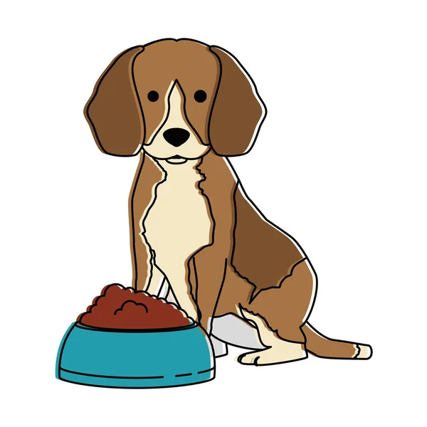 Lindo perro crianza con plato comida carácter — Archivo Imágenes Vectoriales