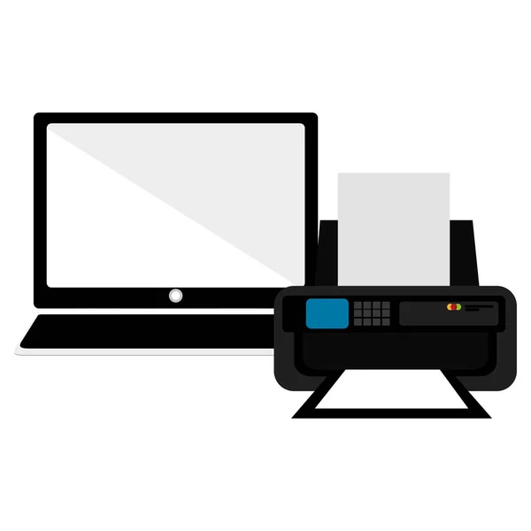 Computador portátil com impressora — Vetor de Stock