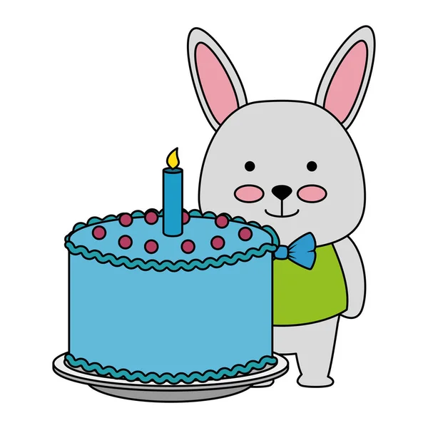 Söt kanin med söt tårta tecken ikon — Stock vektor
