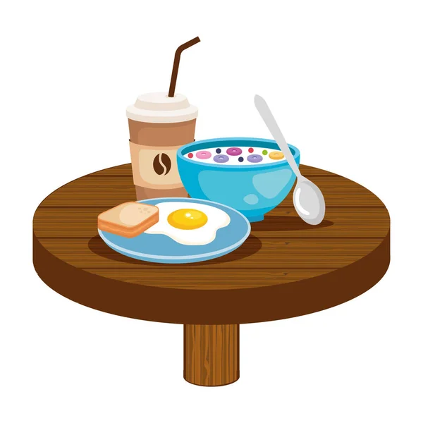 Delicioso desayuno en mesa de madera — Vector de stock