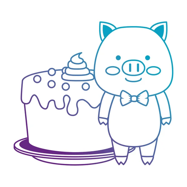 Lindo cerdo con dulce pastel icono de carácter — Vector de stock