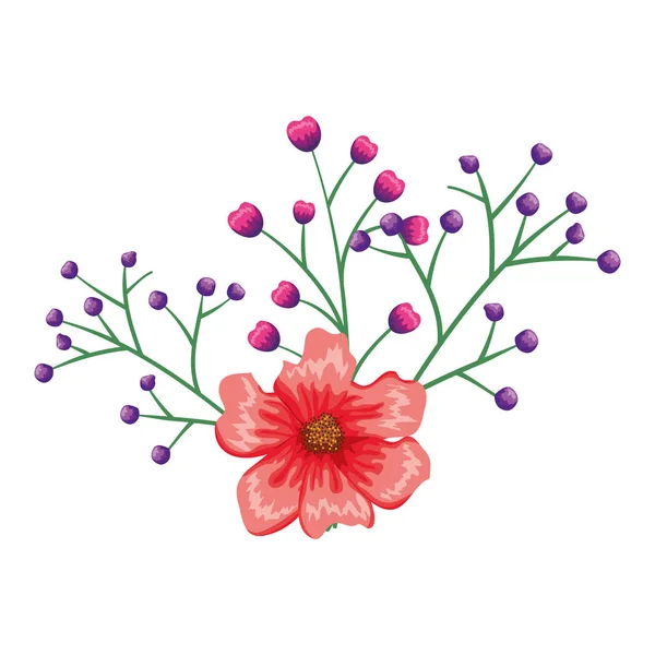 Blomma och blad dekorativ ikon — Stock vektor