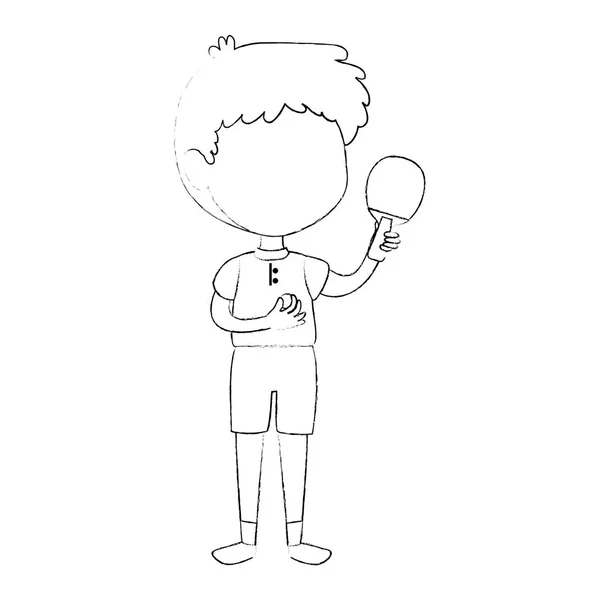 Petit garçon avec ping pong raquette personnage — Image vectorielle