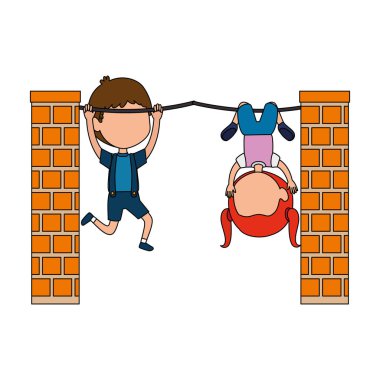 küçük çocuk çift ip karakterleri asılı